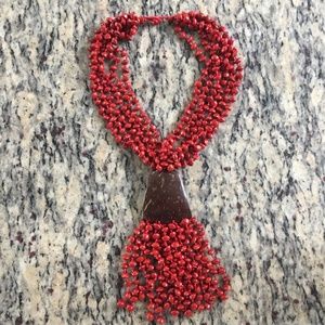 African Handmade coconut and red seed necklace